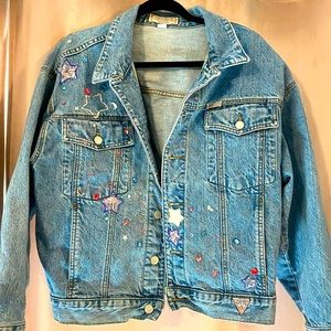 Vintage GUESS jacket denim acid wash 80s embroidered studs boho punky Y2K 90s L